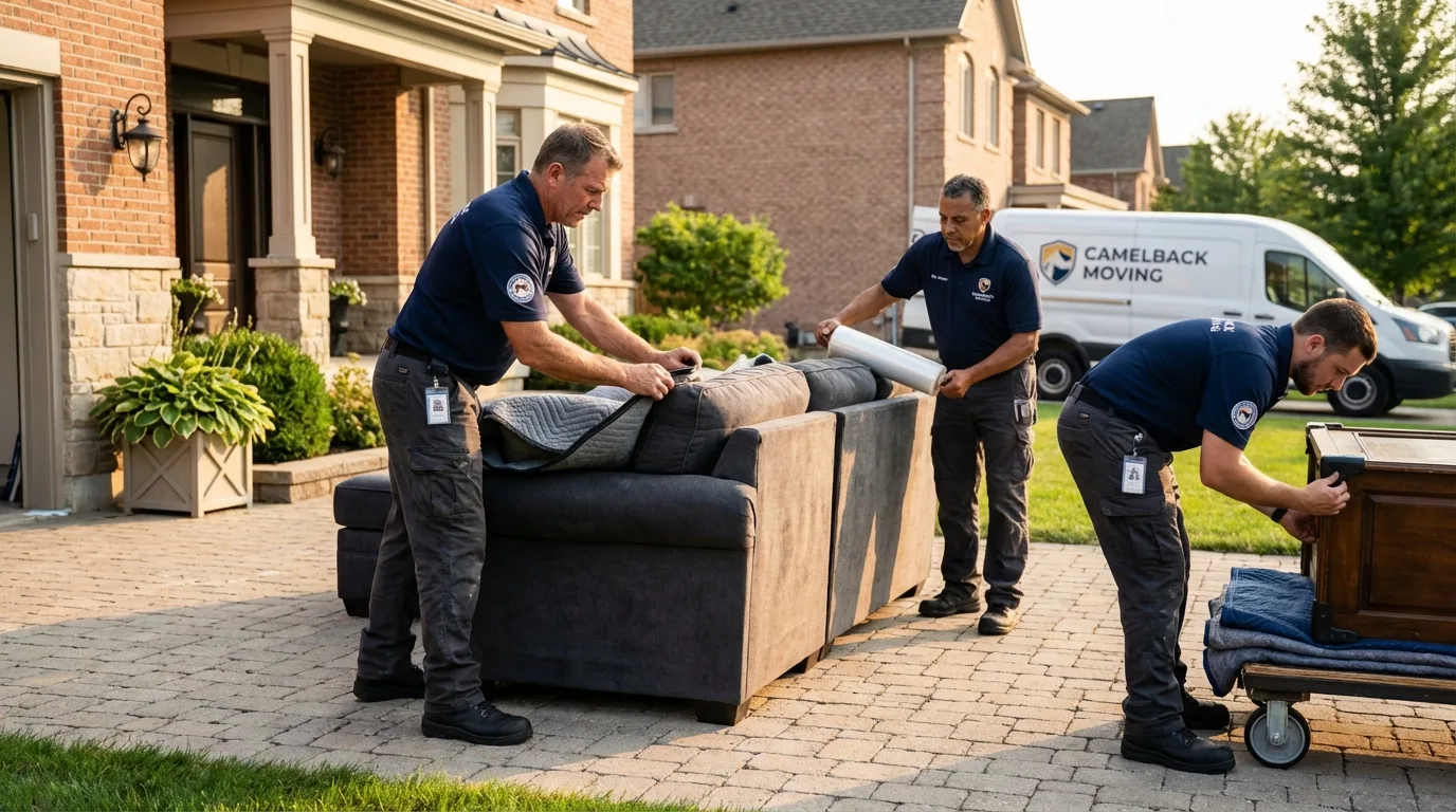 Large estate moving crew wrapping furniture in Muenster, TX