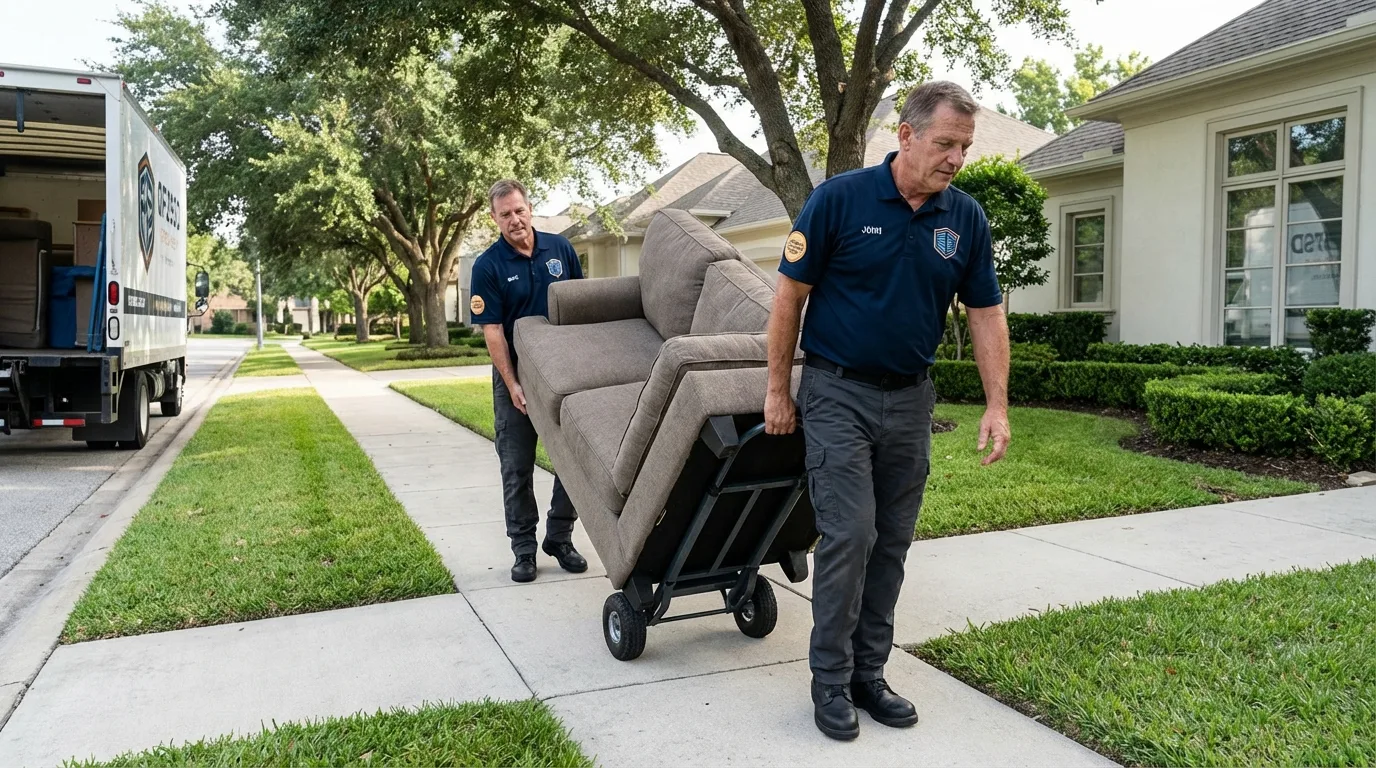 Local residential moving crew loading furniture in Muenster, TX